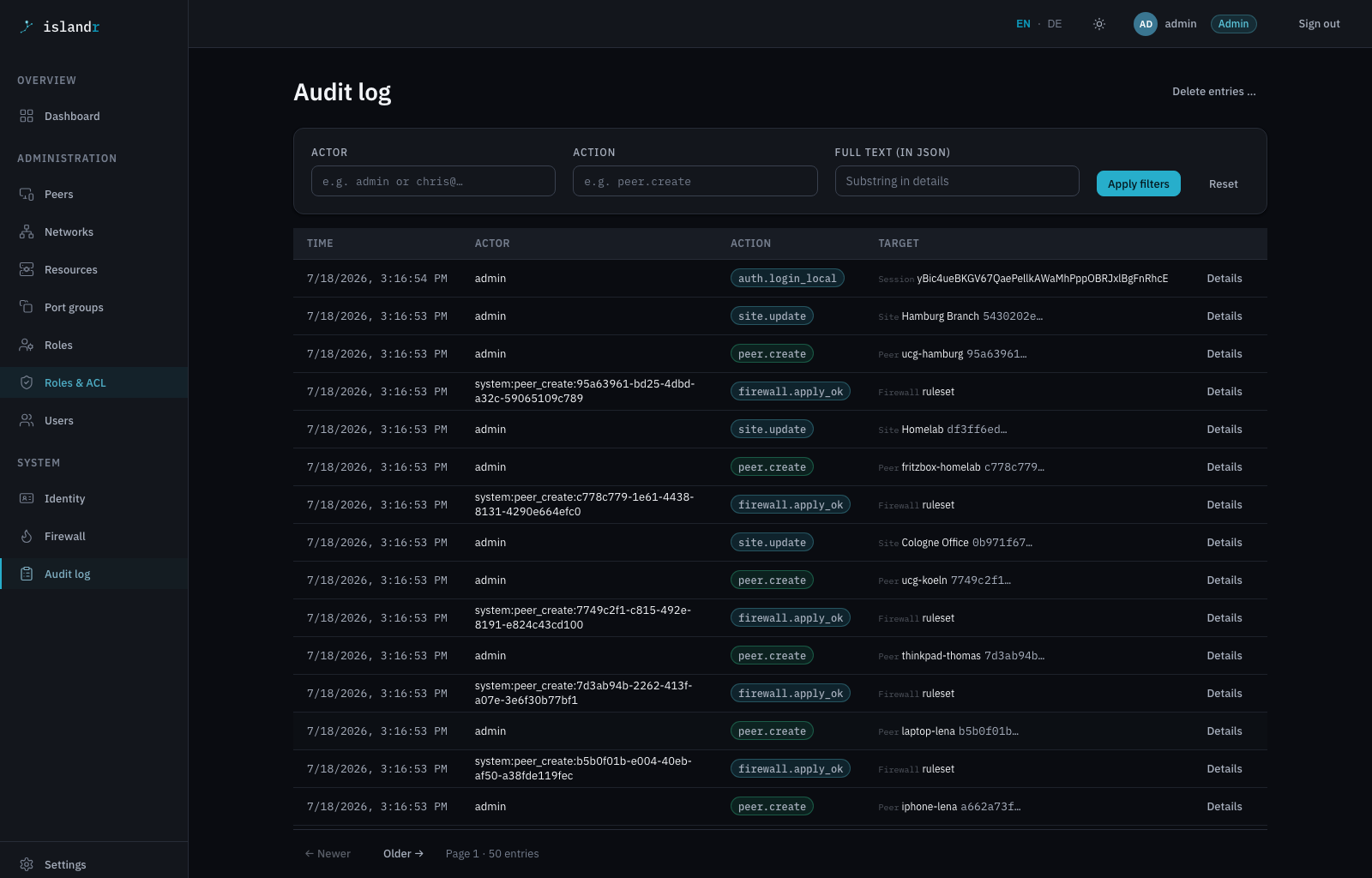 Audit log